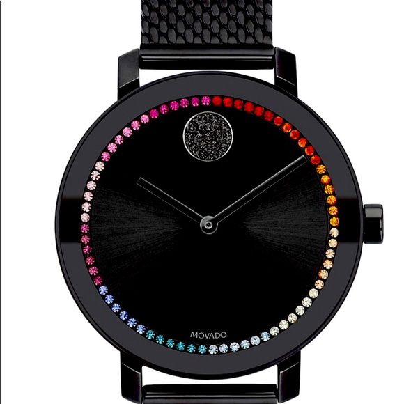 Movado Accessories - EUC worn twice black Movado BOLD evolution watch w/multi colored crystals